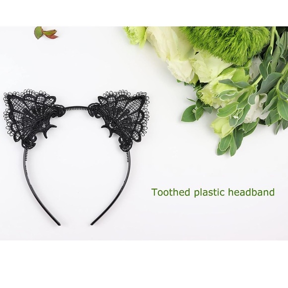 Exquisite Sweet Lace Cat Ears Headband Black-Plastic Halloween Costume - Picture 5 of 7